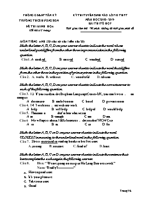 Đề minh họa thi tuyển sinh vào Lớp 10 THPT môn Tổ hợp - Năm học 2018-2019 - Trường THCS Hương Sơn (Có đáp án)
